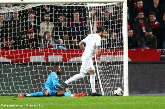 Kostas Mitroglou, attaquant de l'OM, après le but marqué à Rennes